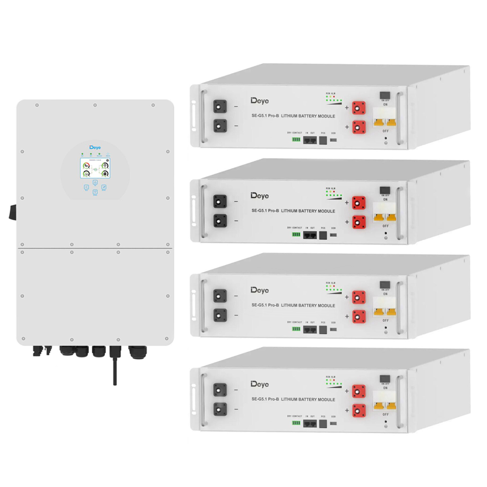 Комплект резервного питания инвертор Deye SUN-12K-SG01HP3-EU-AM2, 12 кВт, 3 фазы + 4 аккумулятора Deye SE-G5.1 Pro-B (5,12 кВт*ч)