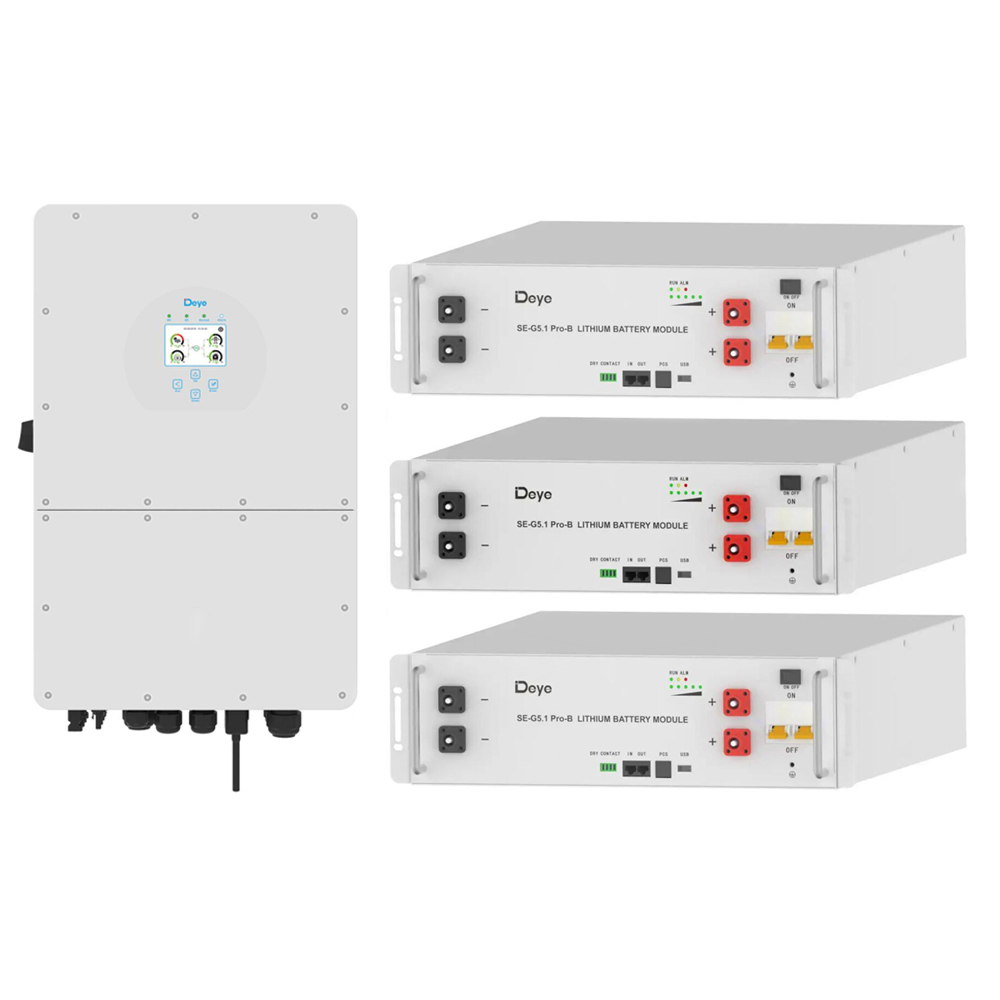 Комплект резервного питания инвертор Deye SUN-12K-SG01HP3-EU-AM2, 12 кВт, 3 фазы + 3 аккумулятора Deye SE-G5.1 Pro-B (5,12 кВт*ч)